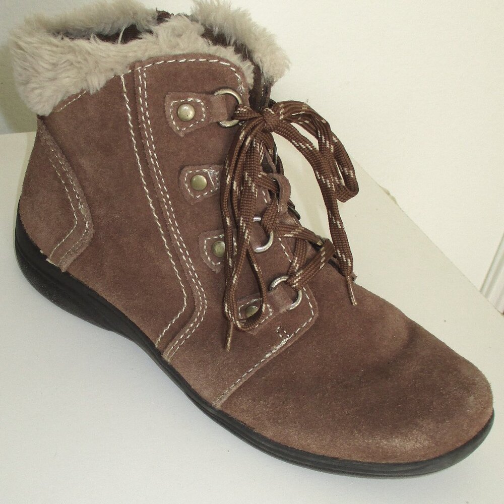 Earth Origins "Crowley" Womens Tan Leather & Fur Side Zip Hiking Boot - Size 11M